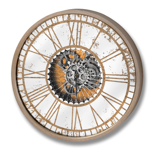 Mirrored Round Clock with Moving Mechanism