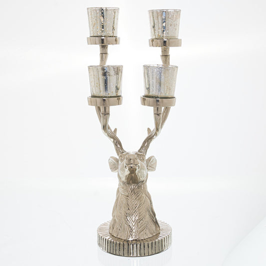 Tall Silver Stag Six Tealight Holder