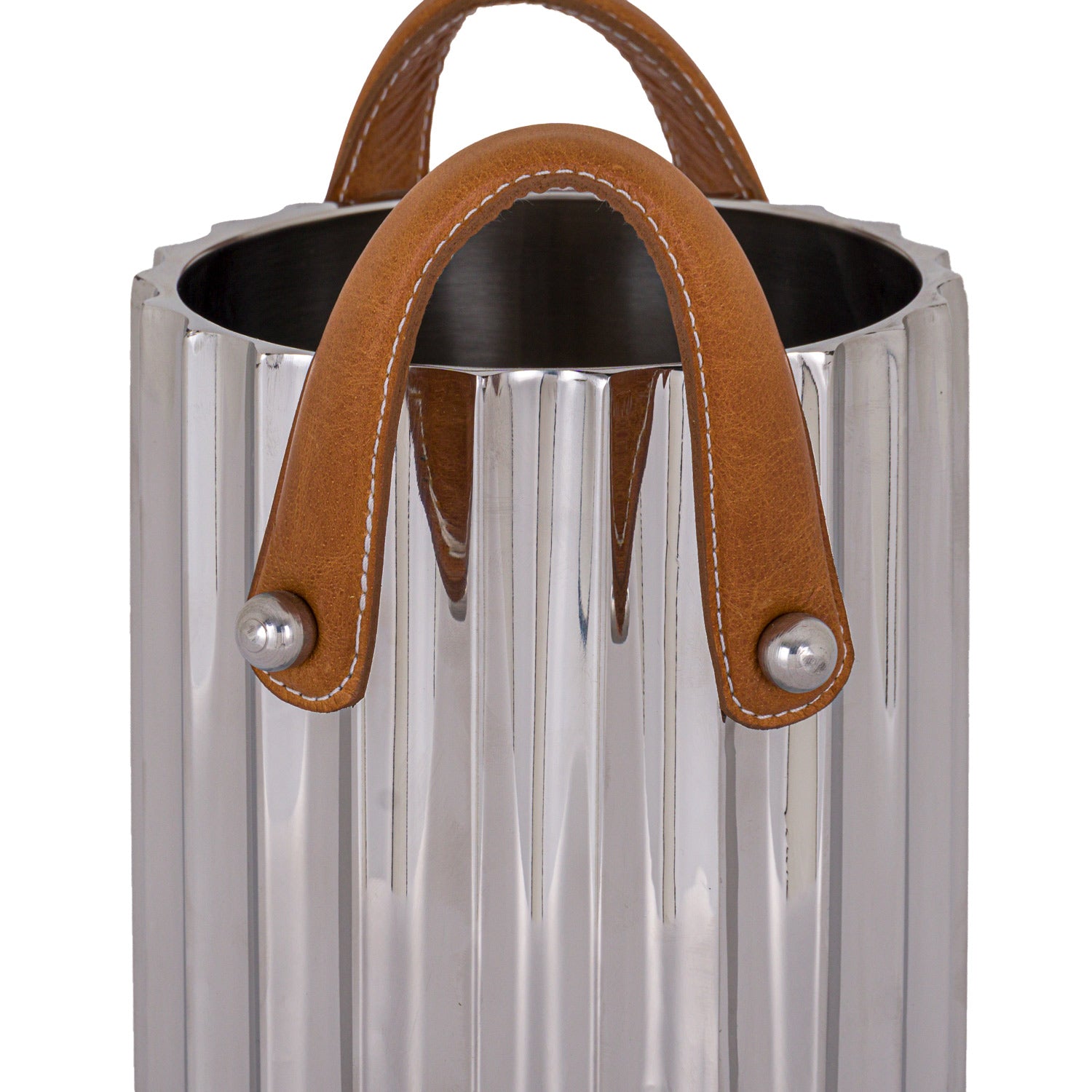 Silver Fluted Leather Handled Single Champagne Cooler