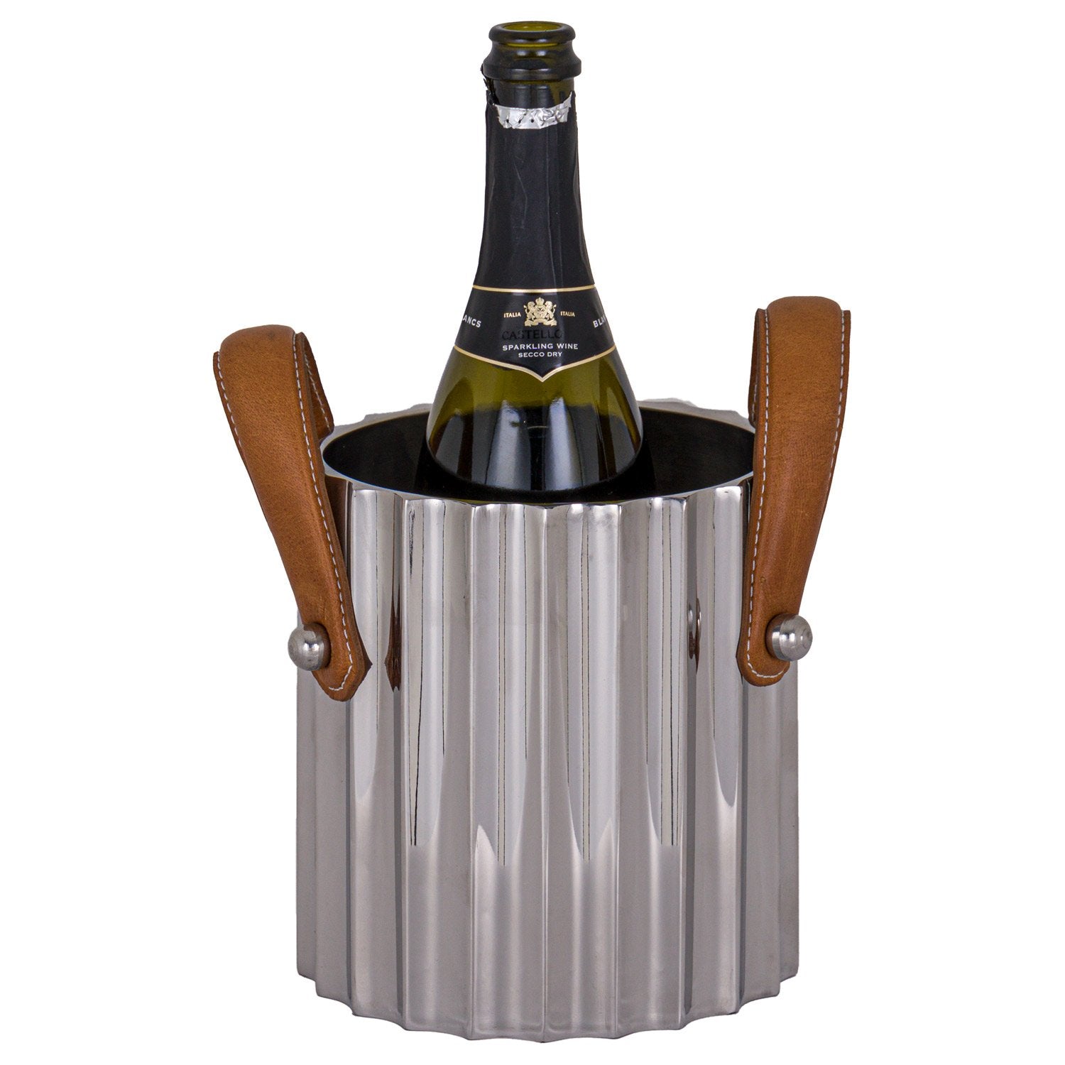 Silver Fluted Leather Handled Single Champagne Cooler