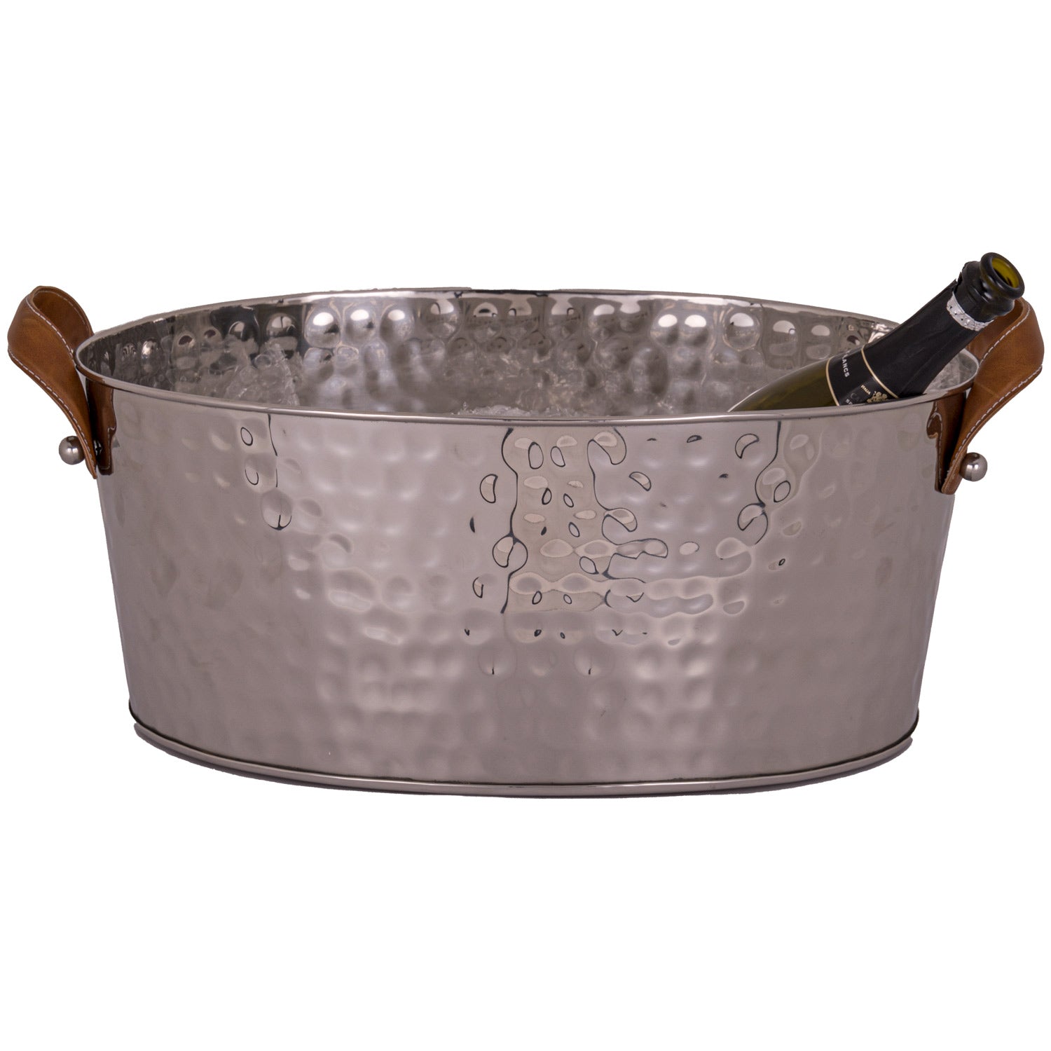 Silver Large Leather Handled Champagne Cooler