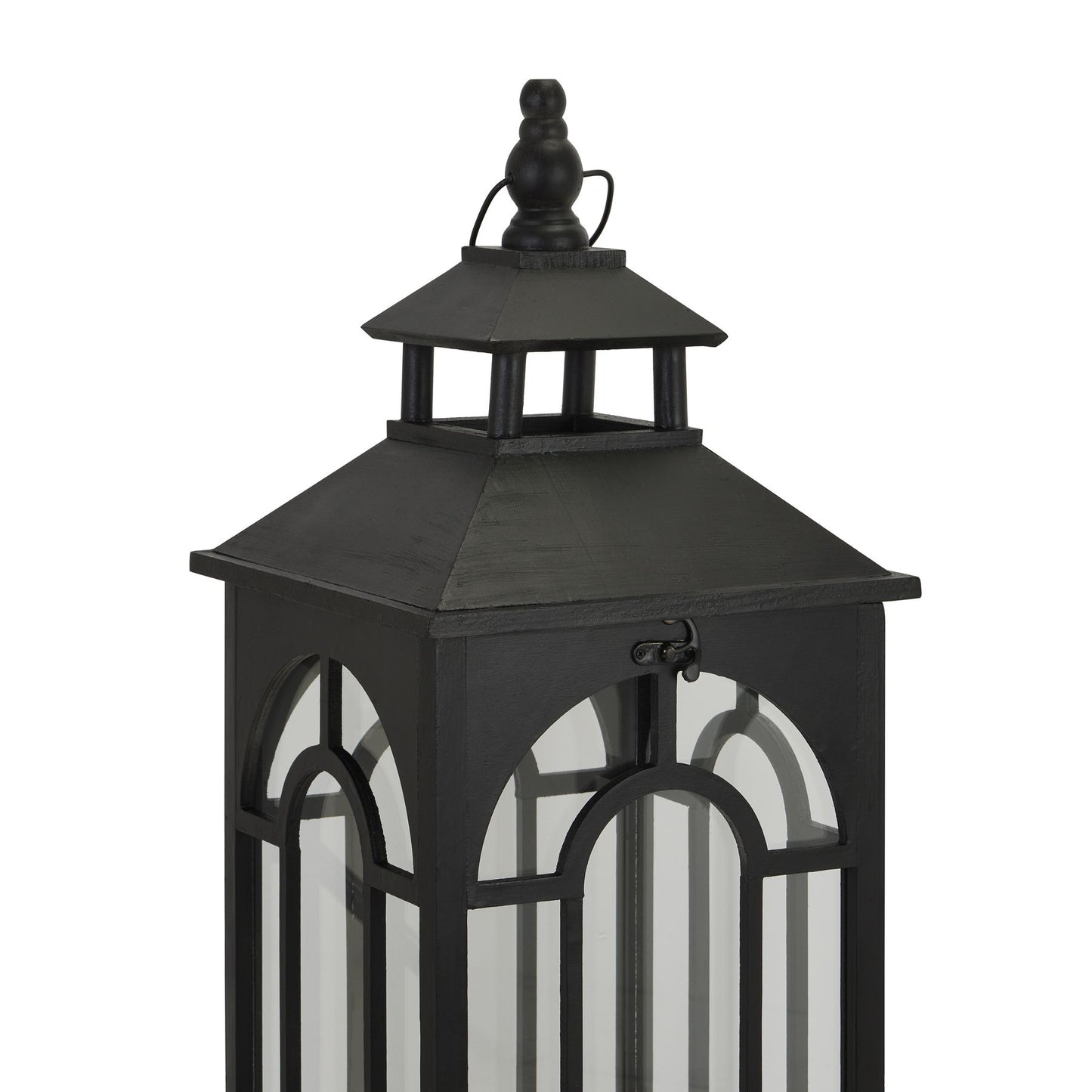 Set Of 3 Black Window Style Lanterns With Open Top