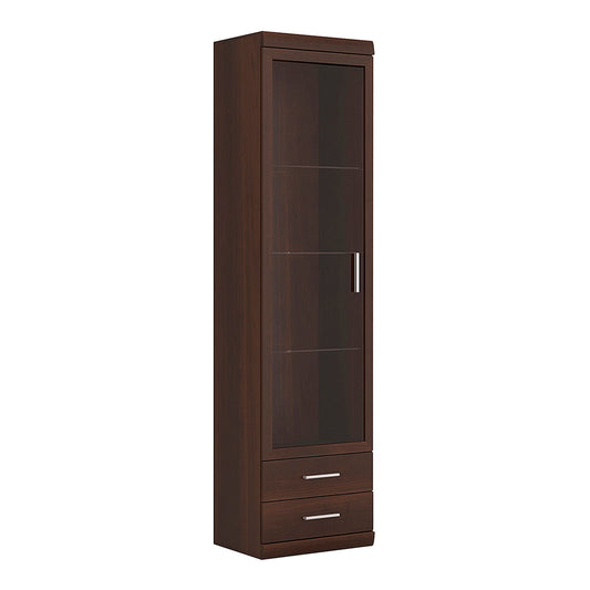 Imperial  Tall Glazed 1 Door 2 Drawer Narrow Cabinet in Dark Mahogany Melamine