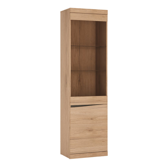 Kensington  Tall Narrow 2 Door Glazed Display Cabinet (RHD) in Oak