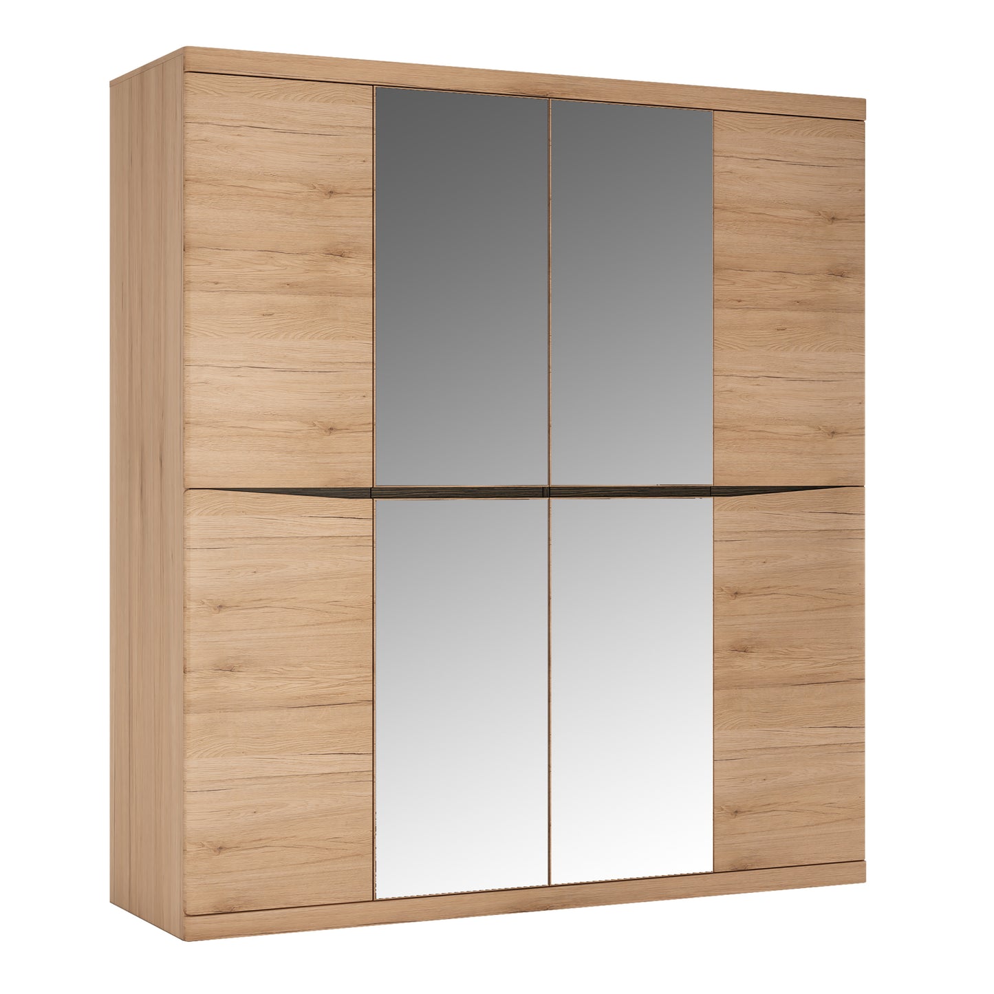 Kensington  4 Door Wardrobe with 2 Mirror doors in Oak