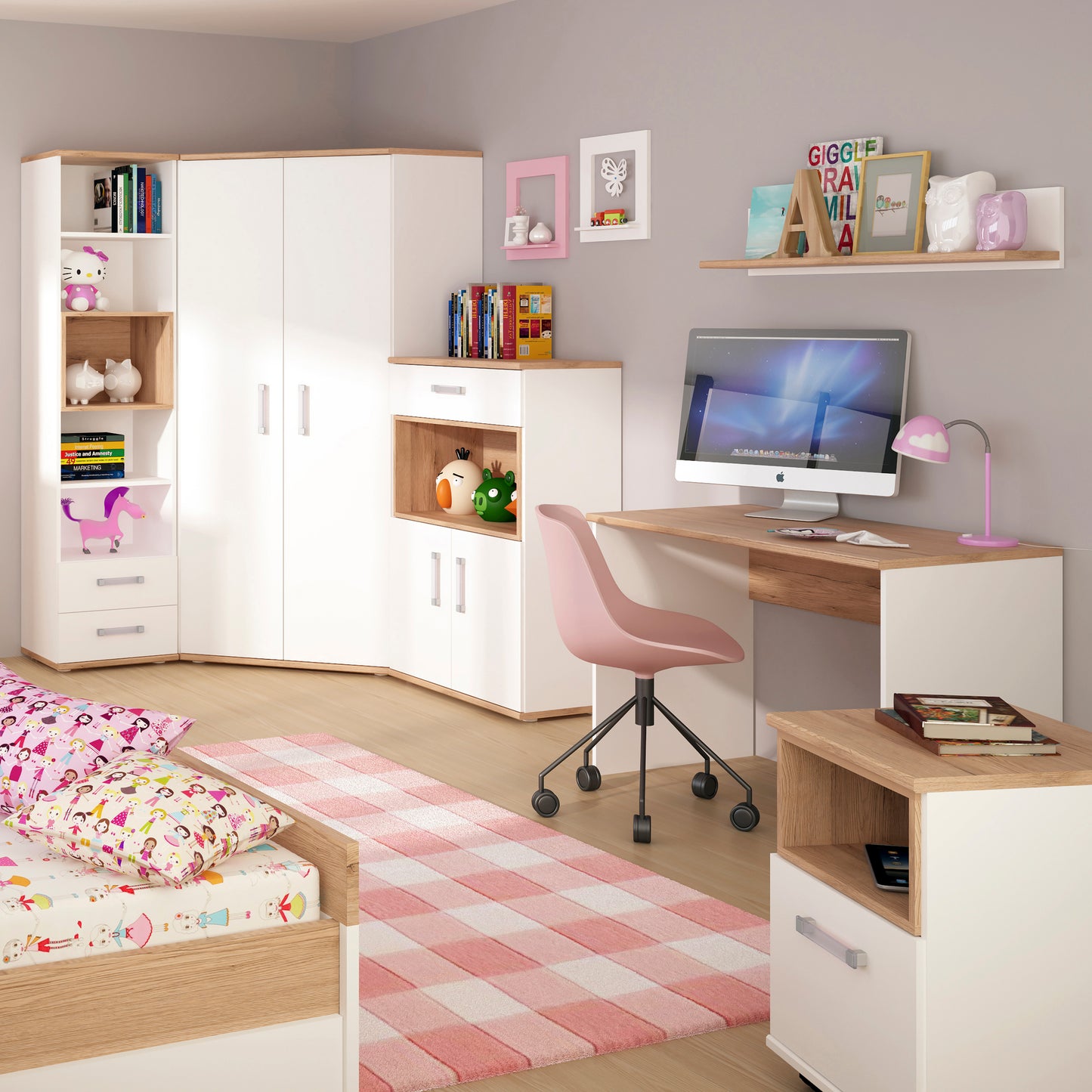 4Kids 4kids Desk in Light Oak and White High Gloss