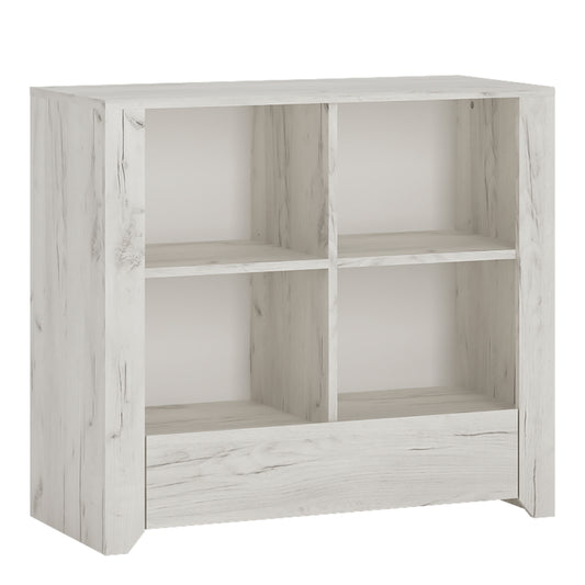 Angel  1 Drawer Low Bookcase in White Craft Oak