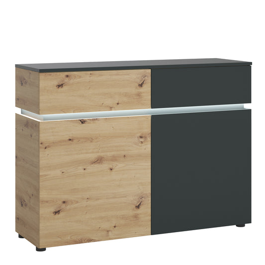 Luci Dark Luci 2 door 2 drawer cabinet (including LED lighting) in Platinum and Oak