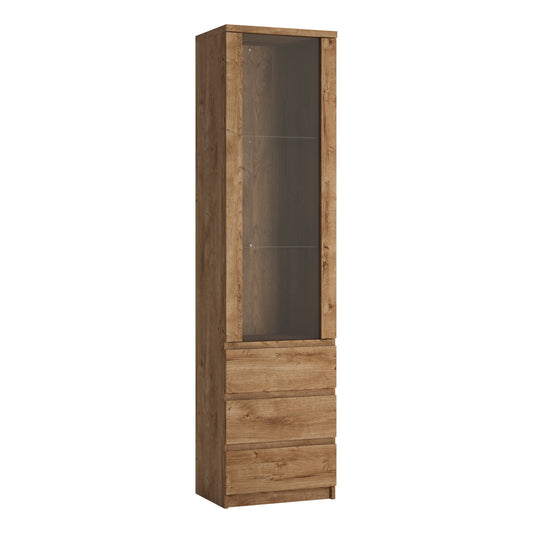 Fribo Oak Fribo Tall narrow 1 door 3 drawer glazed display cabinet in Oak