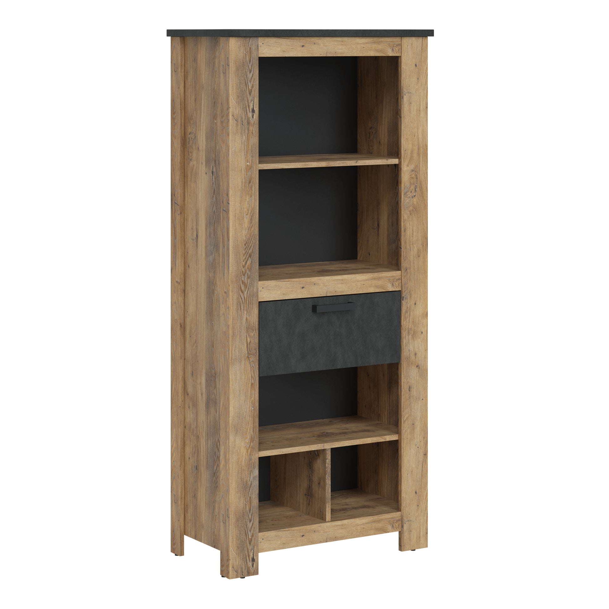 Rapallo  1 drawer bookcase in Chestnut and Matera Grey