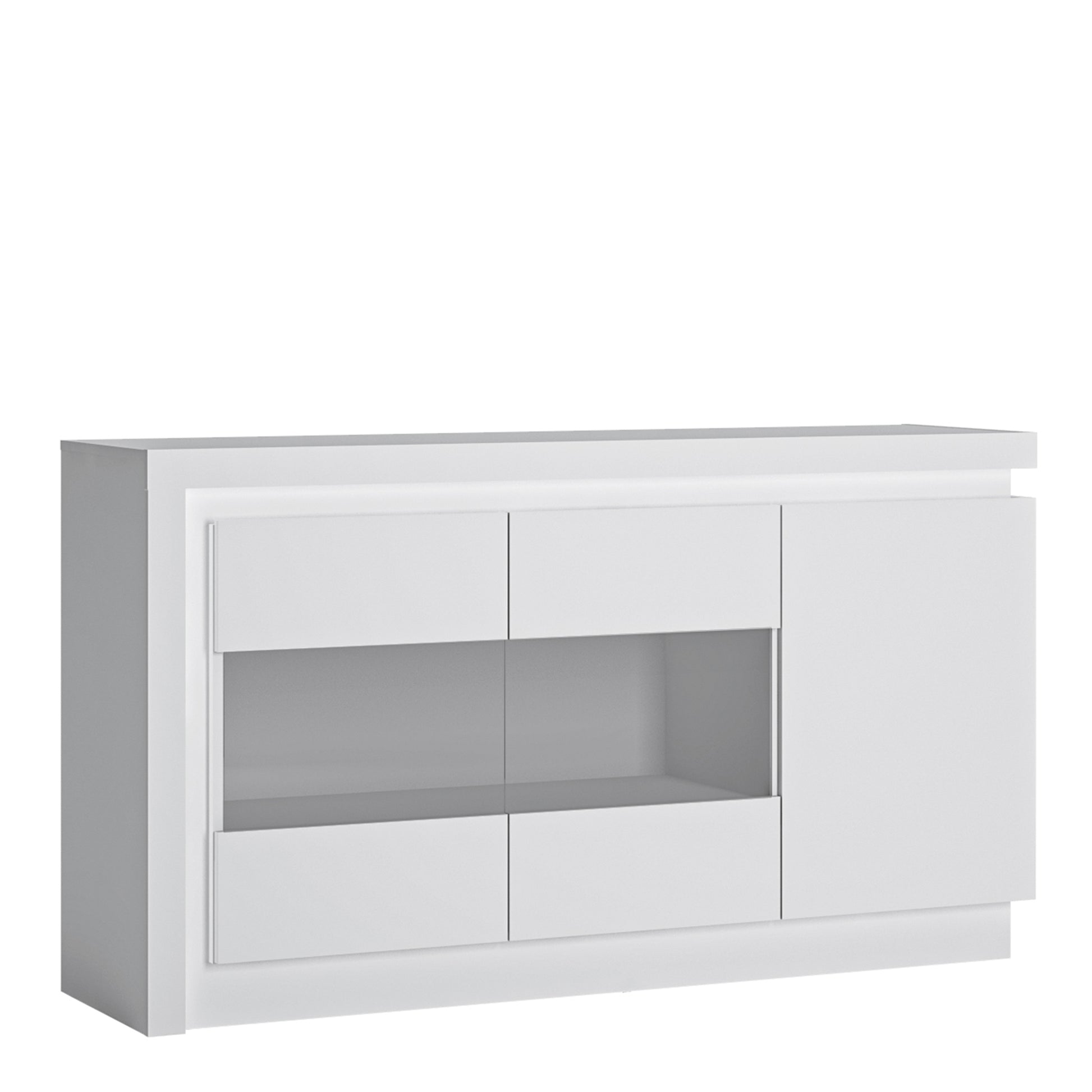 Lyon  3 door glazed sideboard (including LED lighting) in White and High Gloss