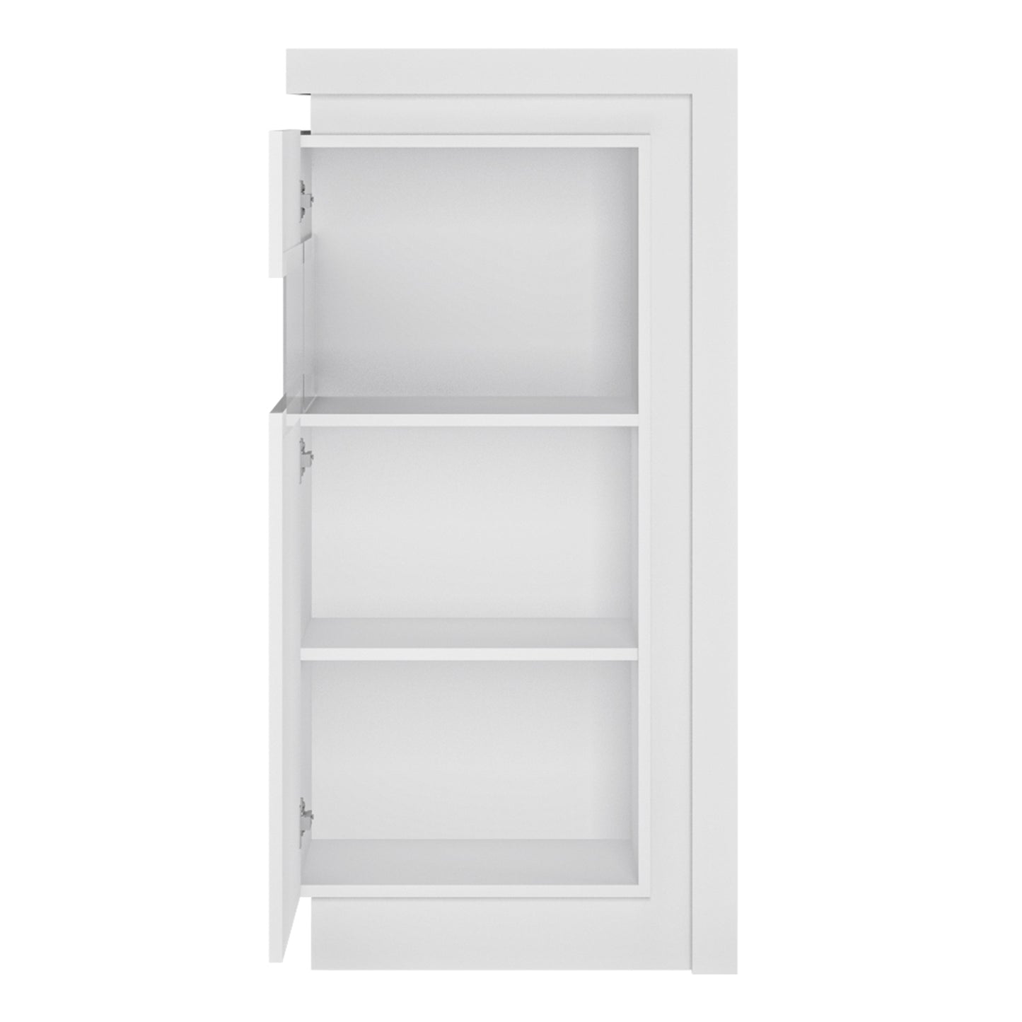 Lyon  Narrow display cabinet (LHD) 123.6cm high (including LED lighting) in White and High Gloss