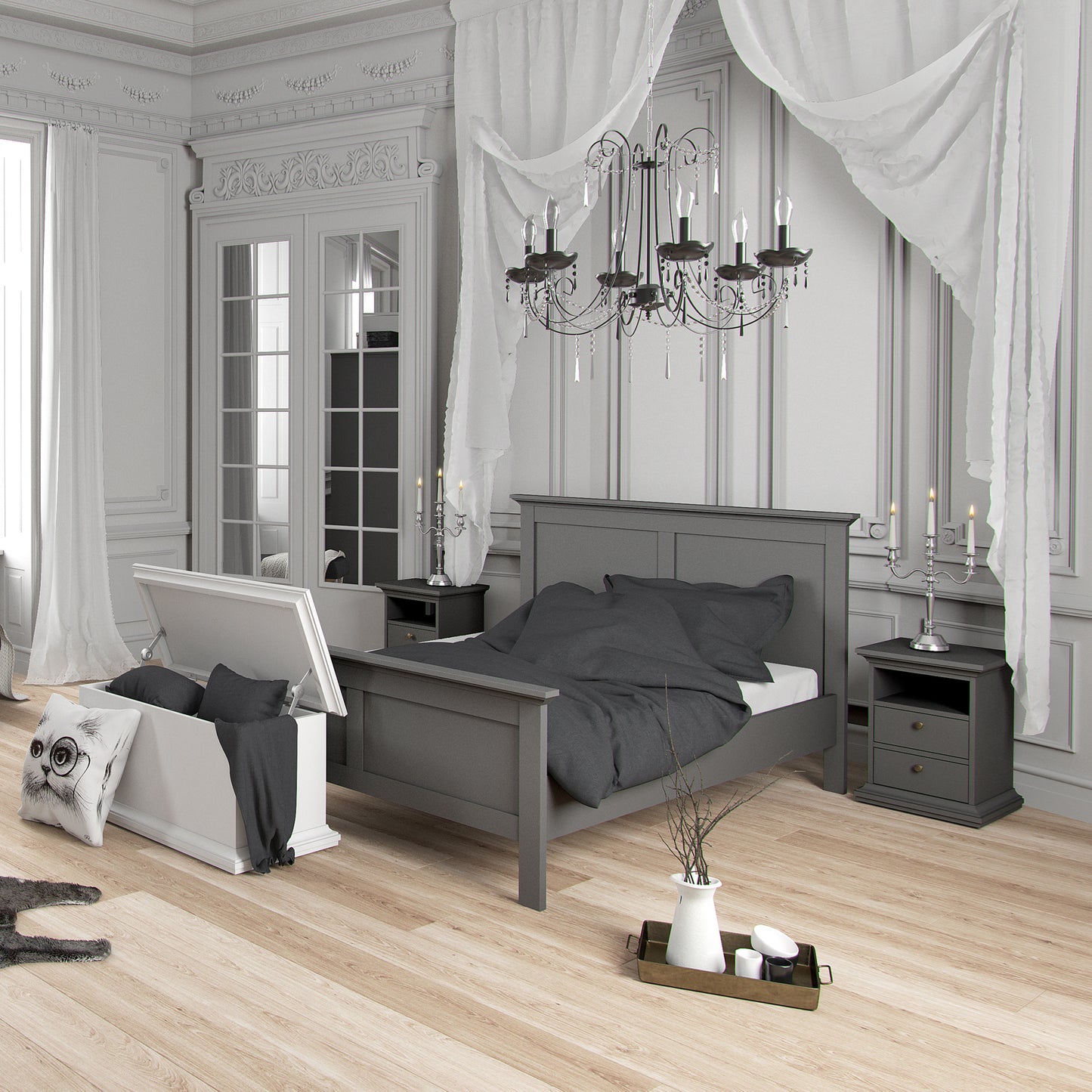 Paris  Super King Bed (180 x 200) in Matt Grey