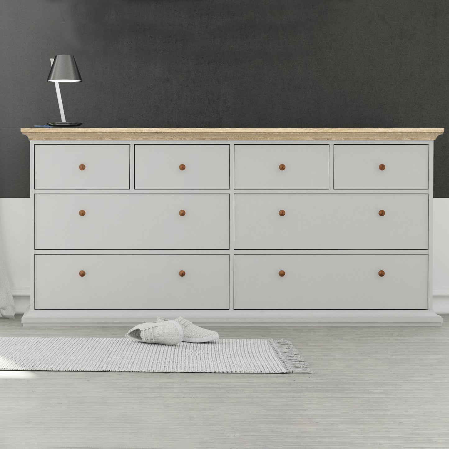 Paris  Chest of 8 Drawers in White and Oak