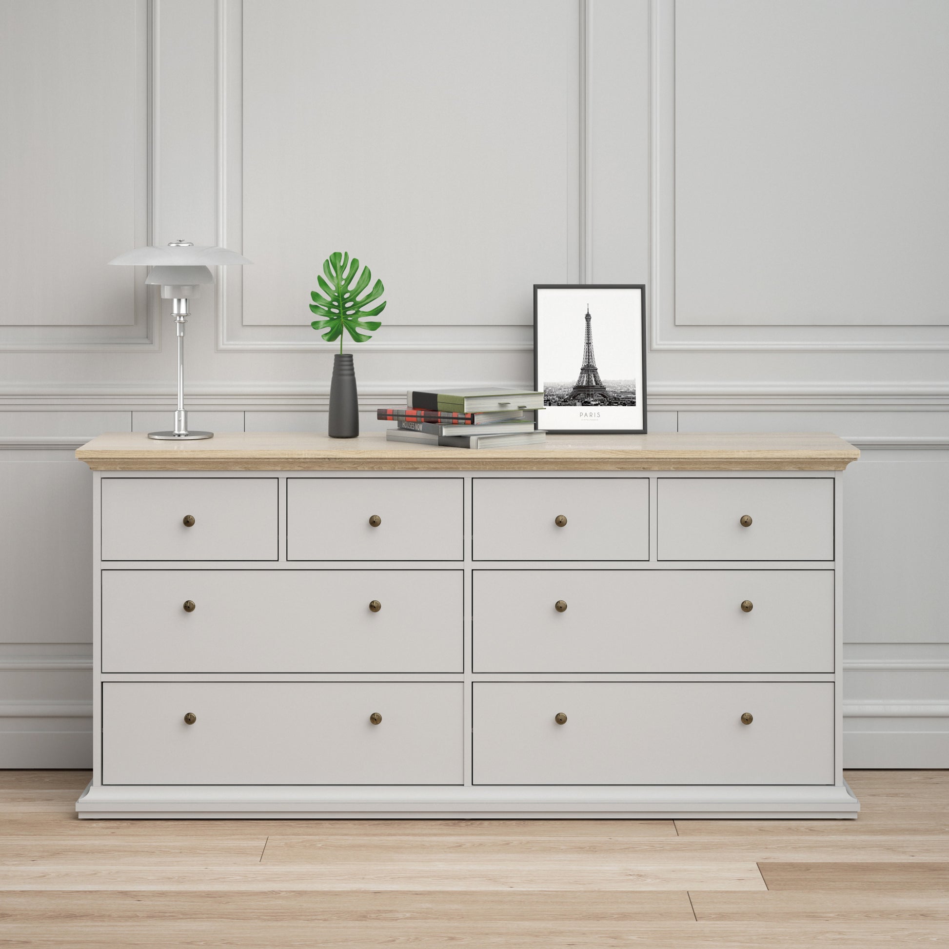 Paris  Chest of 8 Drawers in White and Oak