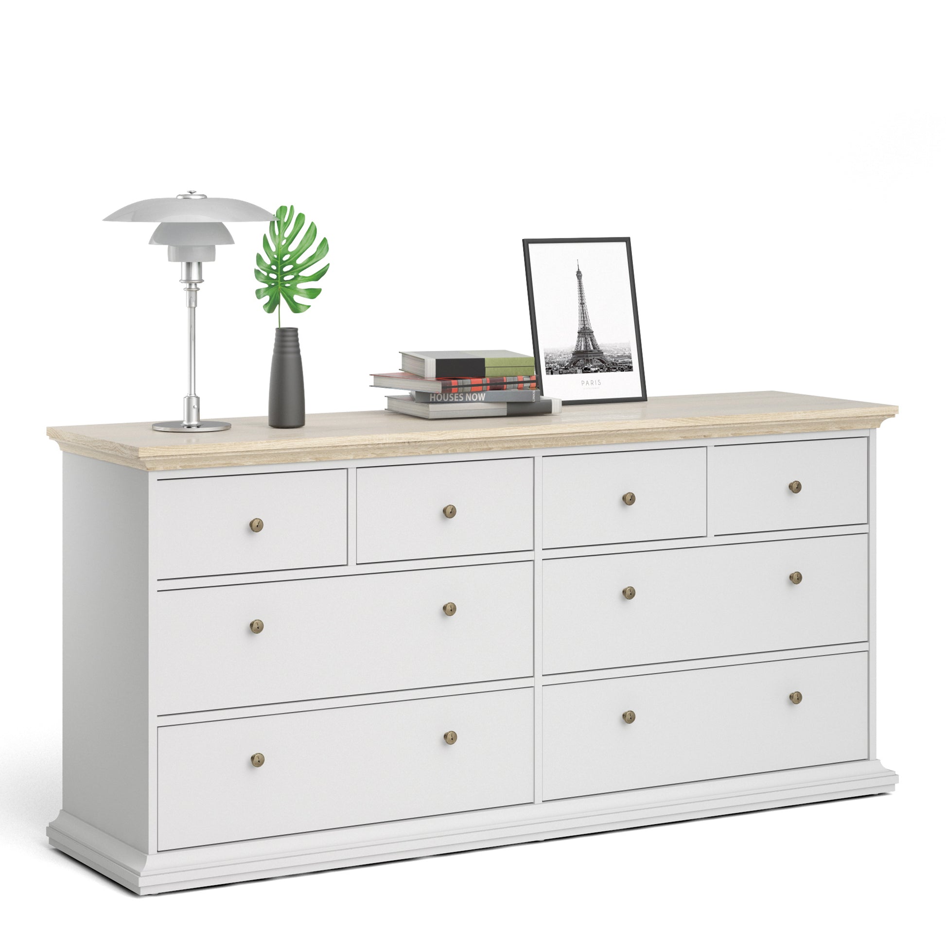 Paris  Chest of 8 Drawers in White and Oak