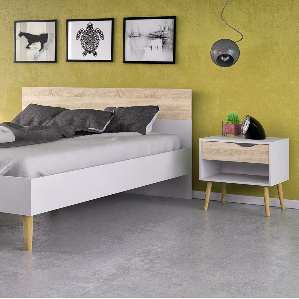 Oslo  Euro Double Bed (140 x 200) in White and Oak