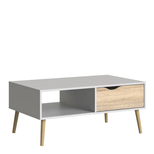 Oslo  Coffee Table 1 Drawer 1 Shelf in White and Oak