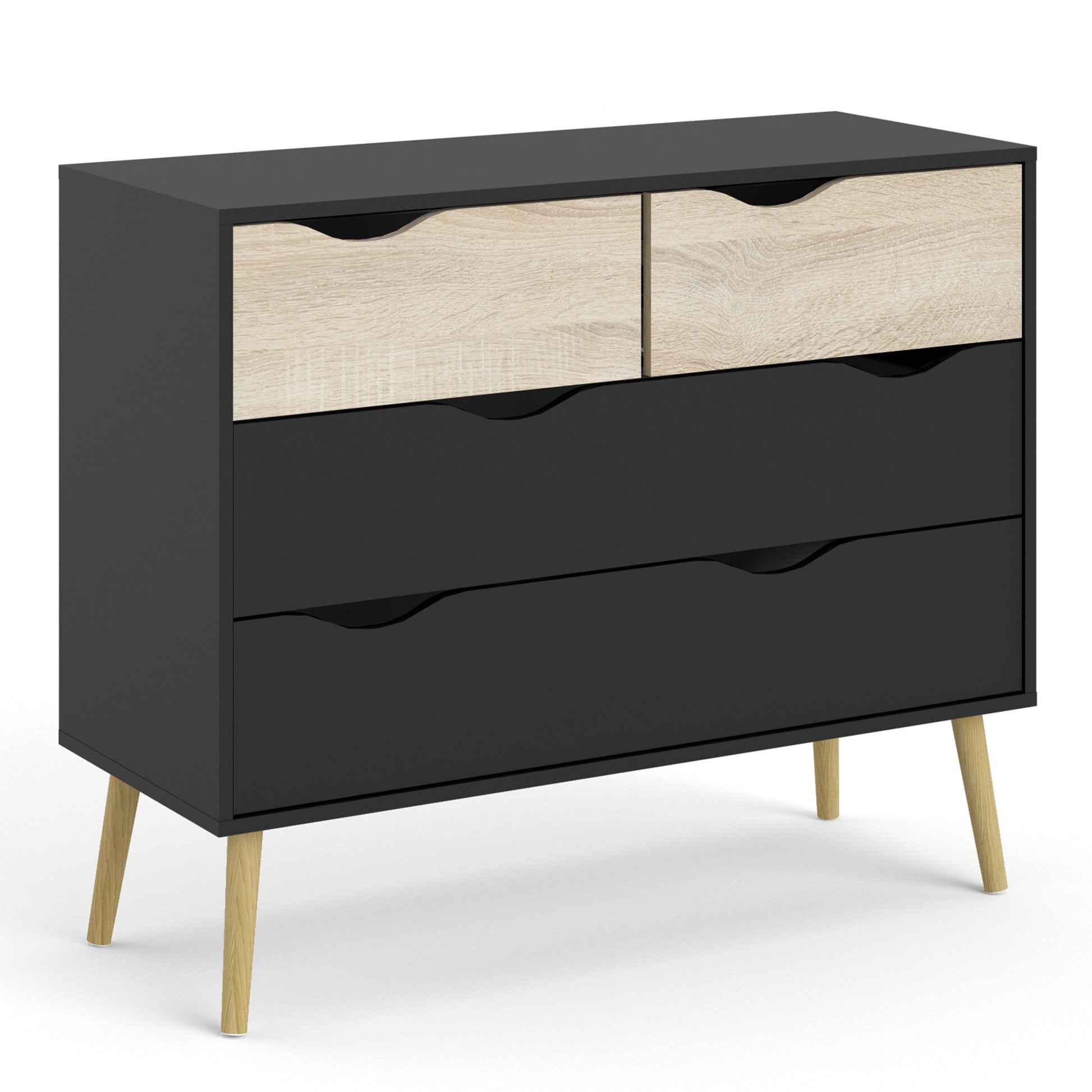 Oslo  Chest of 4 Drawers (2+2) in Black and Oak