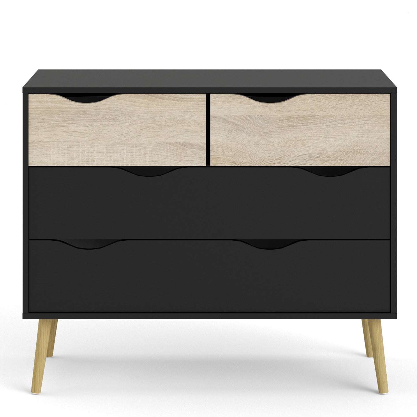 Oslo  Chest of 4 Drawers (2+2) in Black and Oak