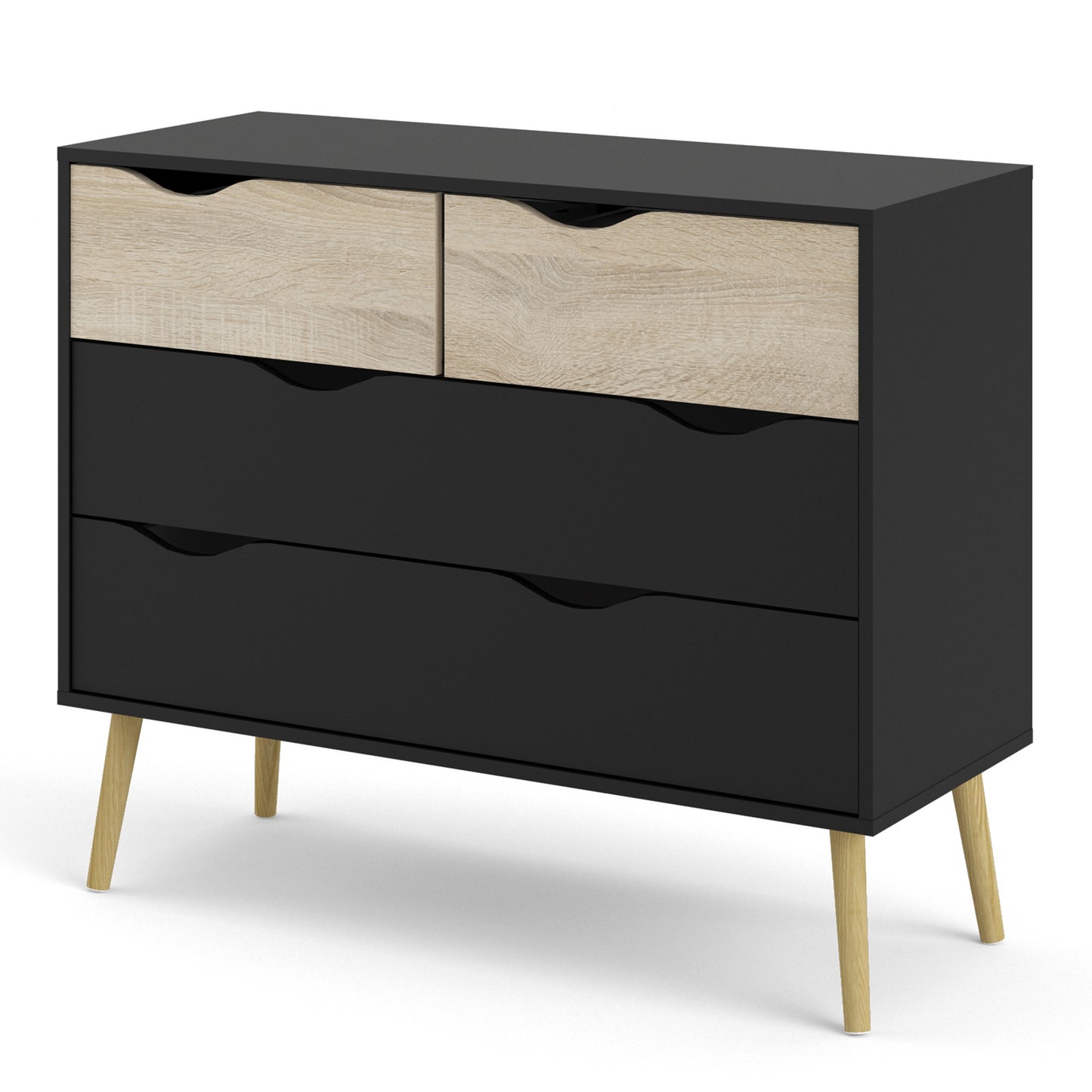 Oslo  Chest of 4 Drawers (2+2) in Black and Oak