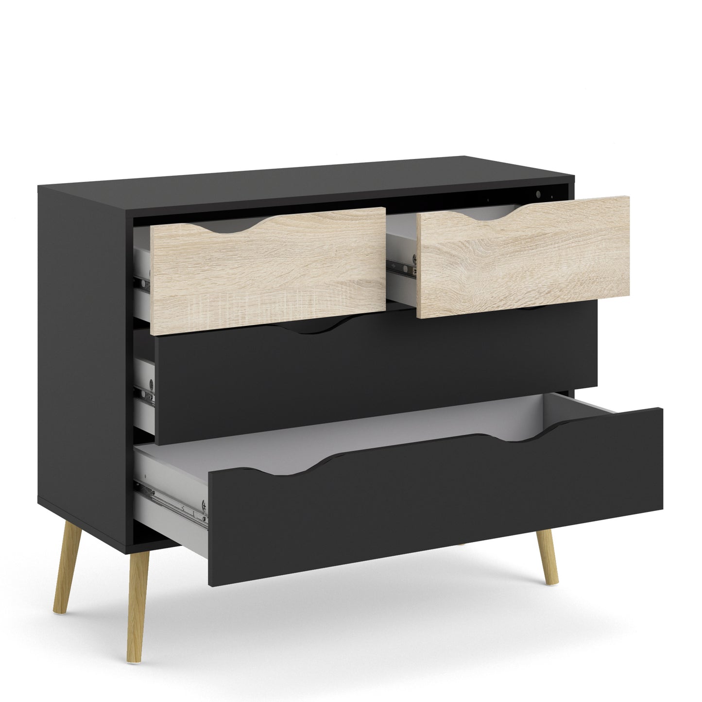 Oslo  Chest of 4 Drawers (2+2) in Black and Oak