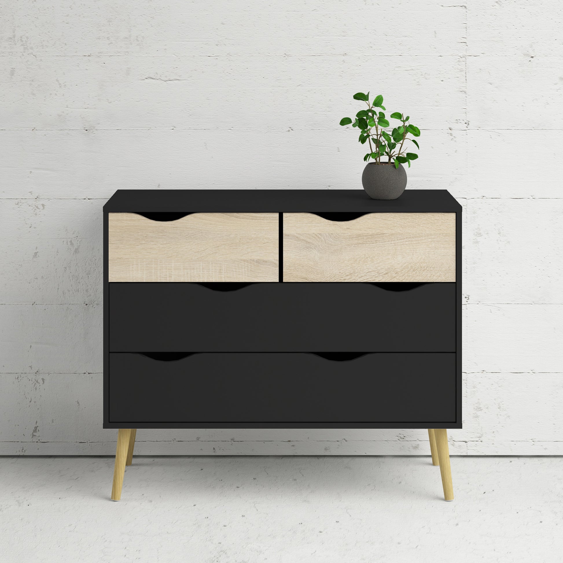 Oslo  Chest of 4 Drawers (2+2) in Black and Oak