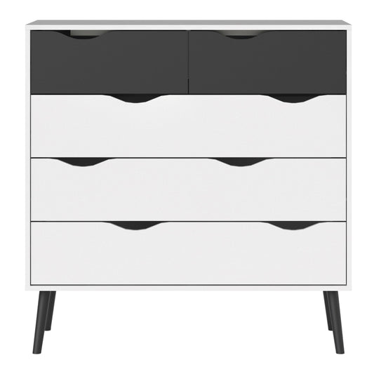 Oslo  Chest of 5 Drawers (2+3) in White and Black Matt