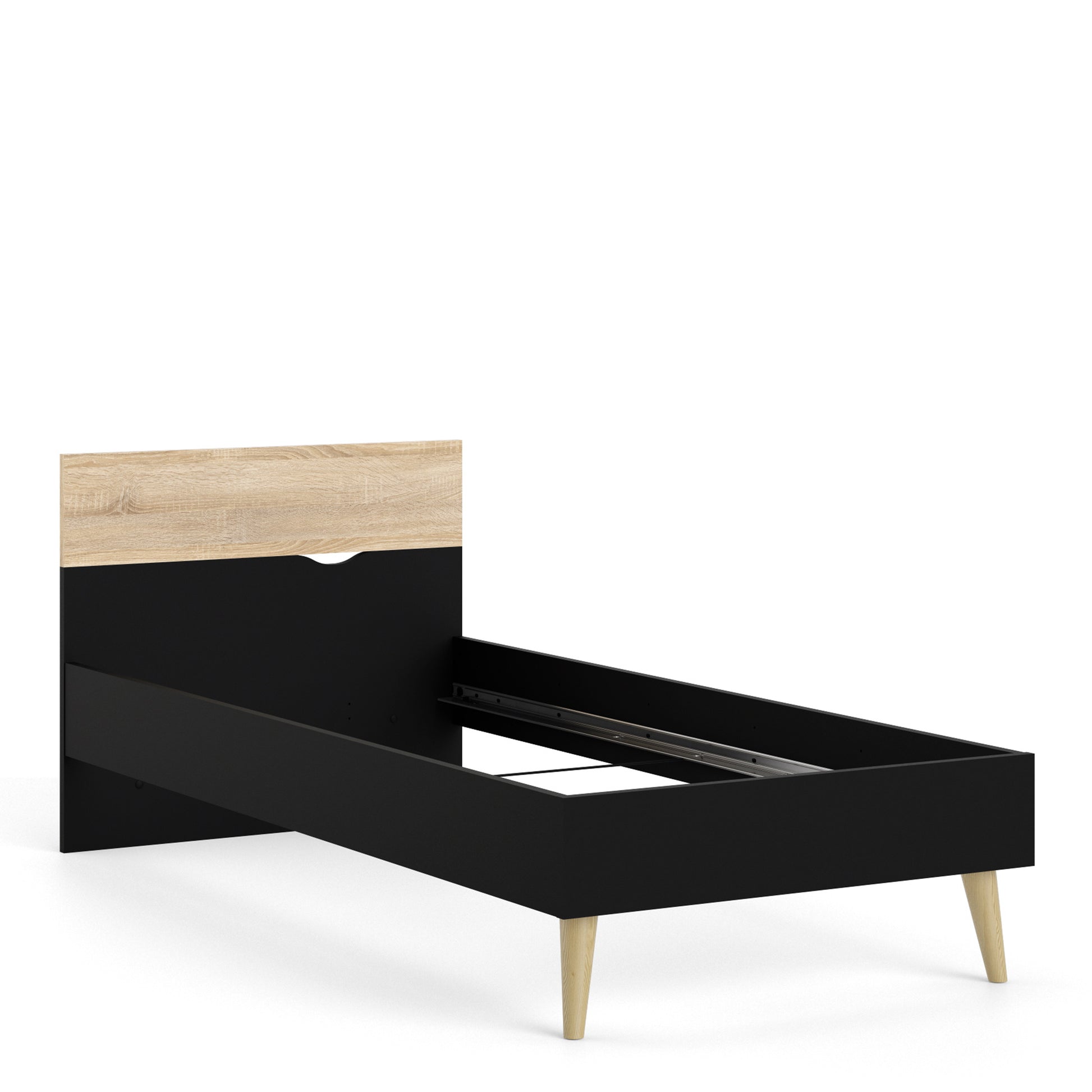 Oslo  Euro Single Bed (90x200) in Black and Oak