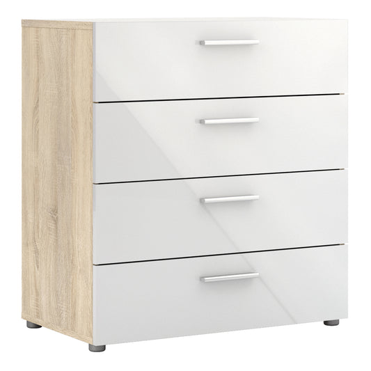 Pepe  Chest of 4 Drawers in Oak with White High Gloss