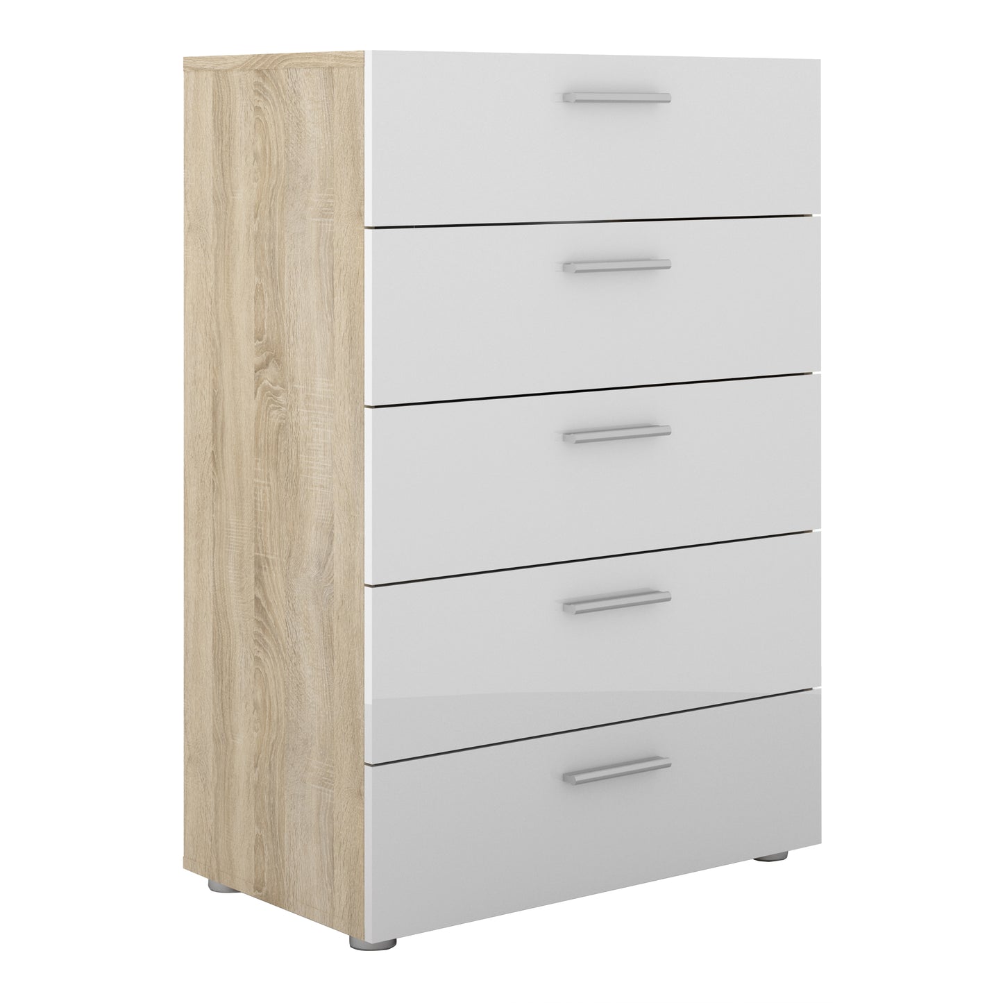 Pepe  Chest of 5 Drawers in Oak with White High Gloss