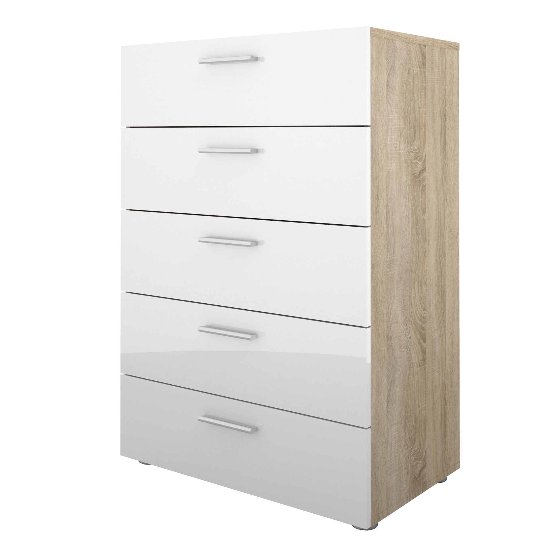 Pepe  Chest of 5 Drawers in Oak with White High Gloss