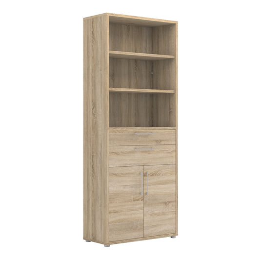 Prima  Bookcase 3 Shelves With 2 Drawers And 2 Doors In Oak