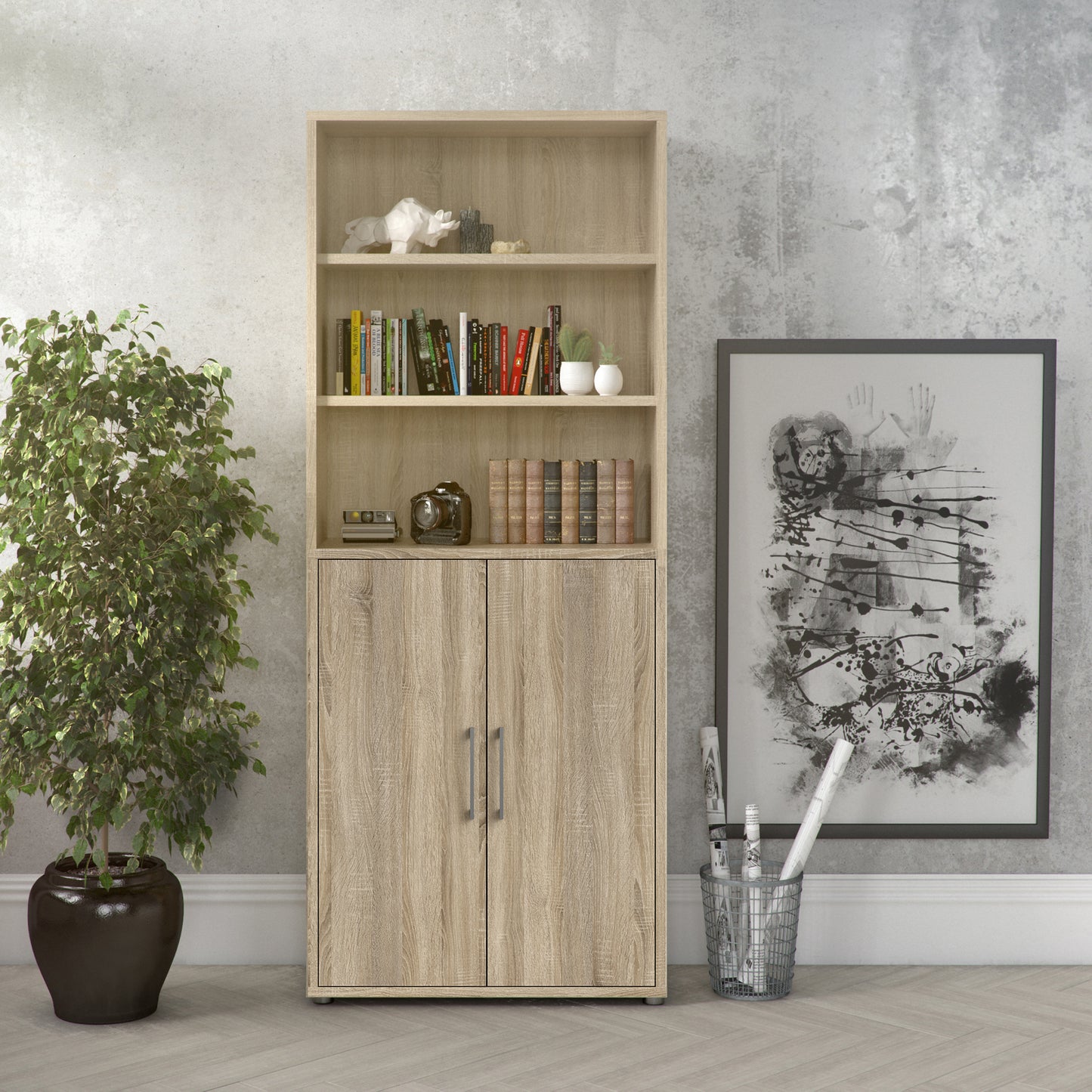 Prima  Bookcase 5 Shelves with 2 Doors in Oak