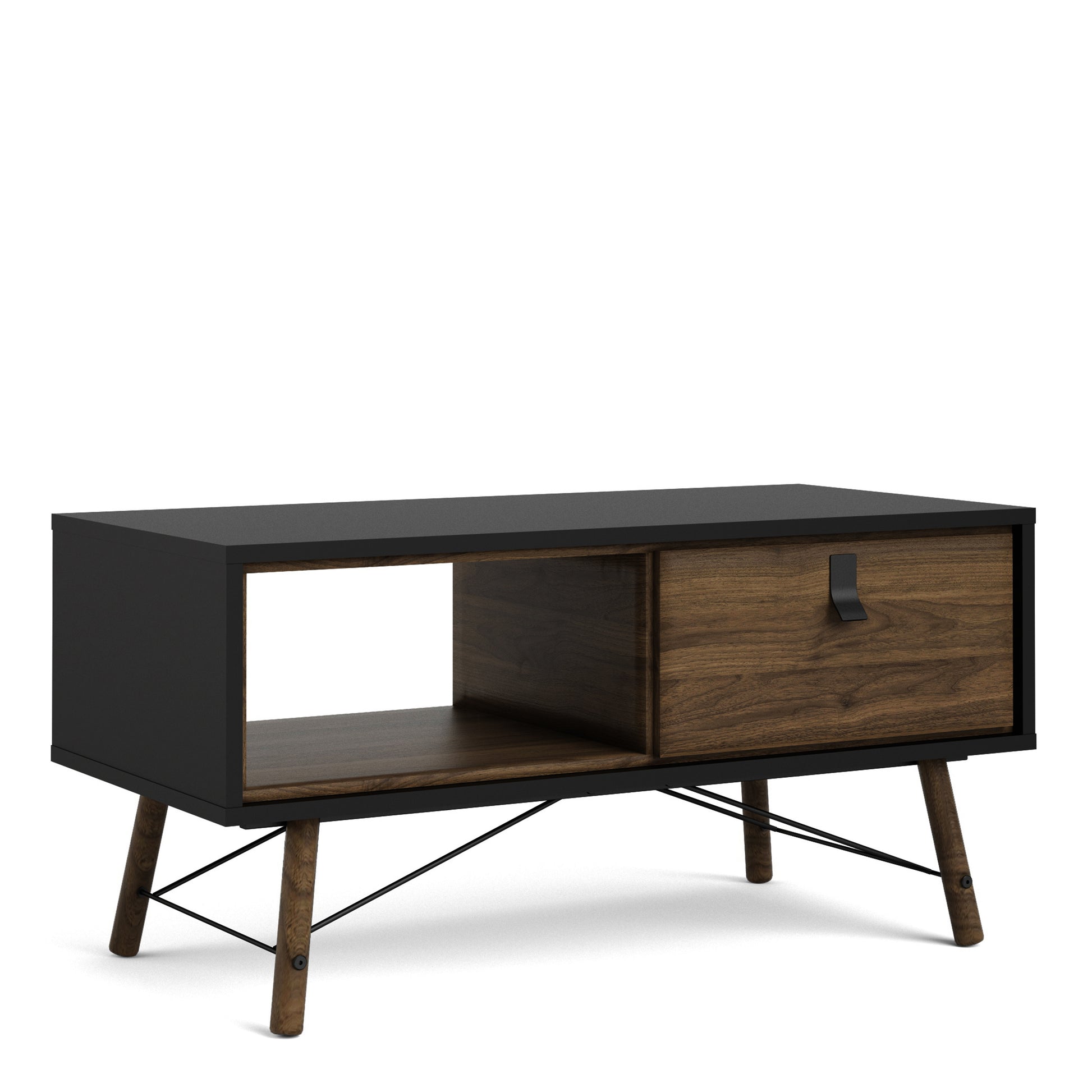 Ry  Coffee table with 1 drawer Matt Black Walnut