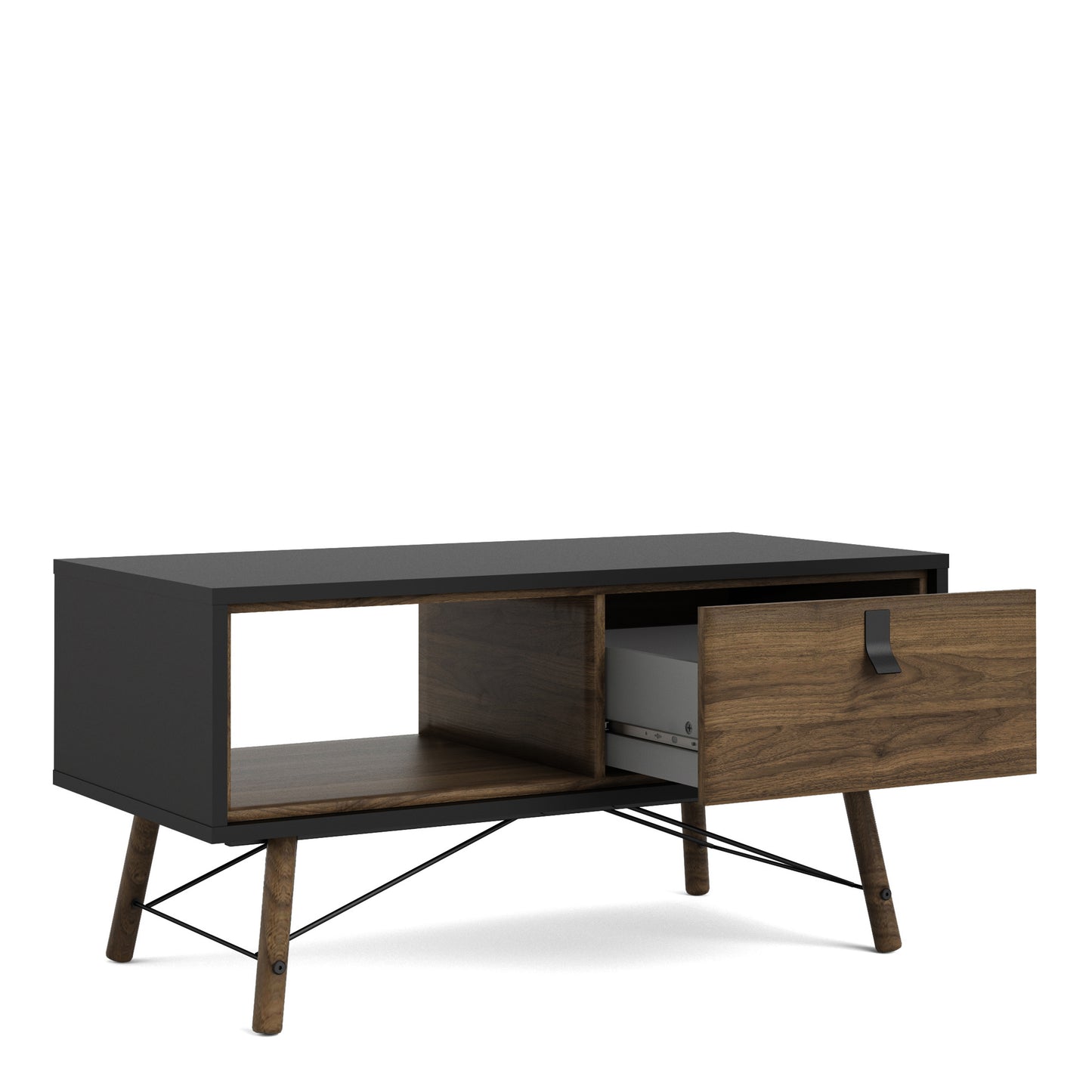 Ry  Coffee table with 1 drawer Matt Black Walnut