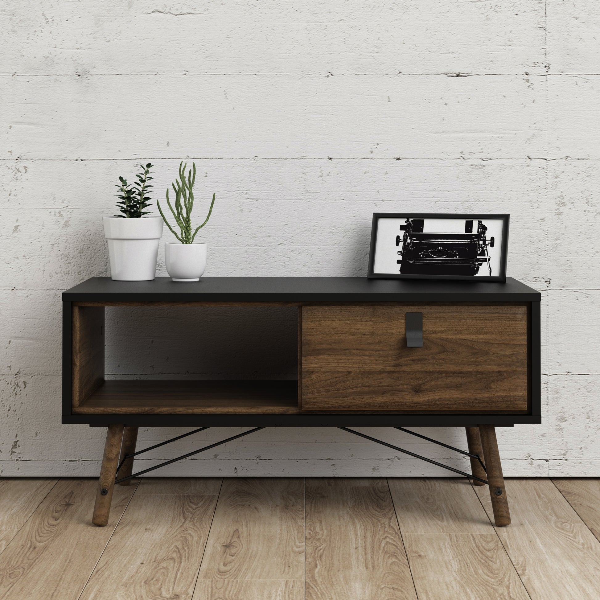 Ry  Coffee table with 1 drawer Matt Black Walnut