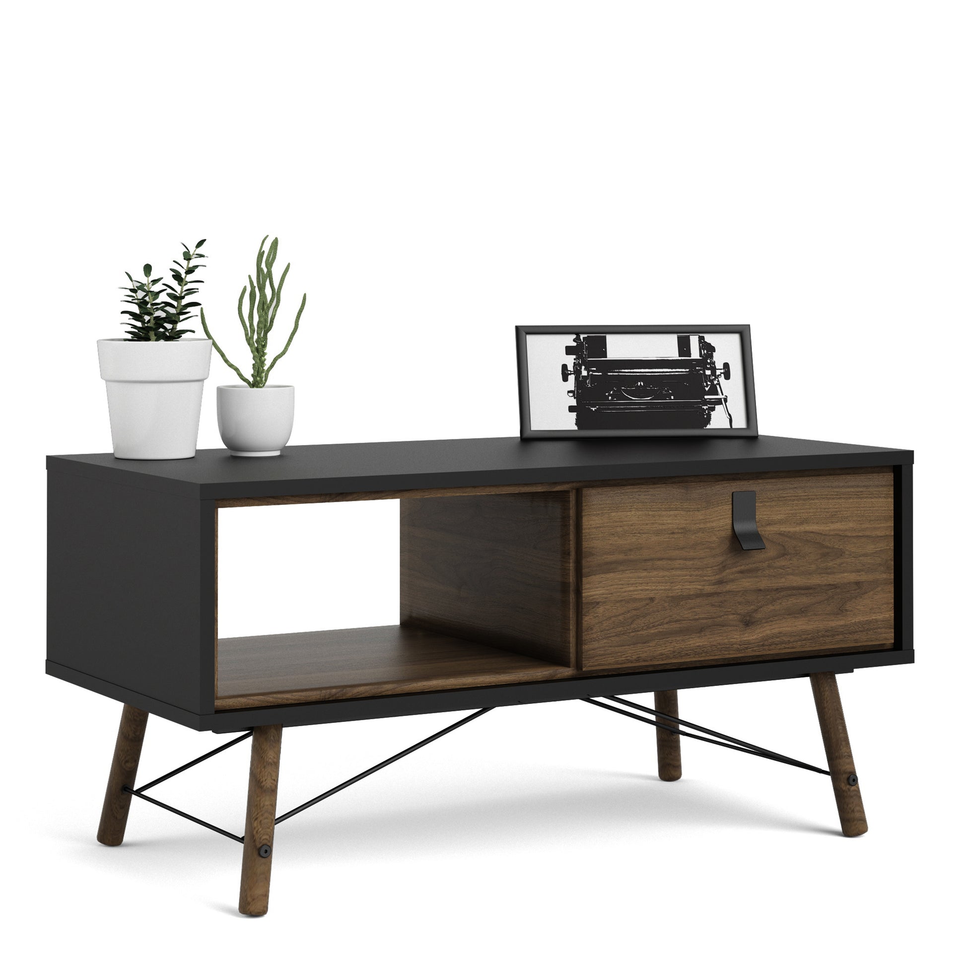 Ry  Coffee table with 1 drawer Matt Black Walnut