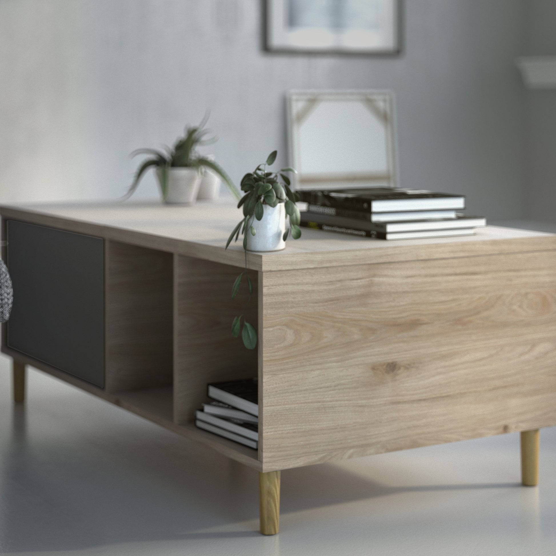 Rome  Coffee Table with sliding top in Jackson Hickory Oak with Matt Black