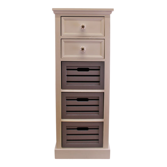 Contemporary Grey & White Chest Of Drawers, 5 Drawers